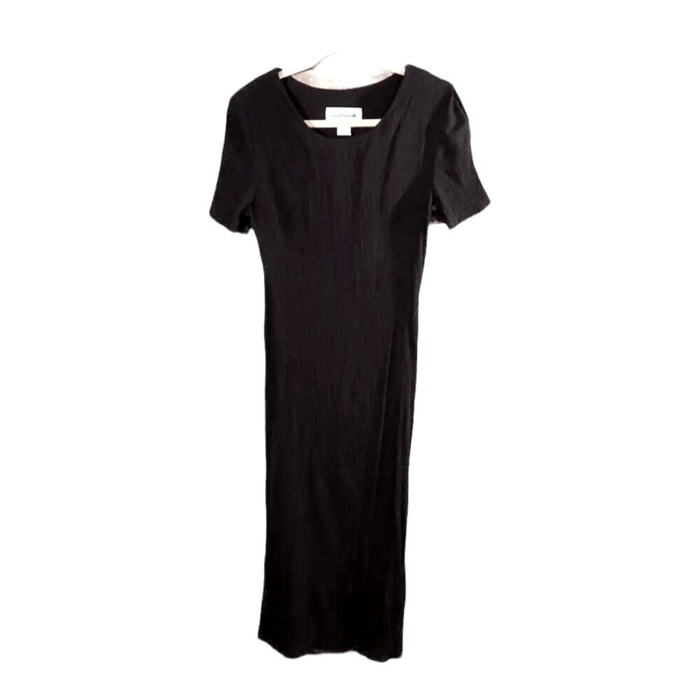Outlook Black Short Sleeve Textured Crepe Midi Dress Minimalist 90s Women's 10